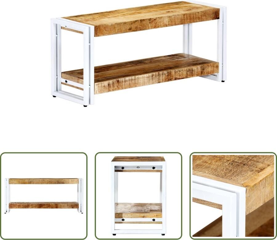 The Living Store Industriële TV-kast 90 x 30 x 40 cm Massief mangohout en gepoedercoat ijzer - Foto 2