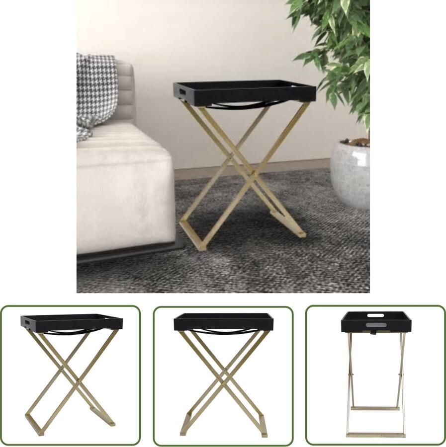 The Living Store Inklapbare Bijzettafel Goud Zwart 48 x 34 x 61 cm Duurzaam frame Lichtgewicht - Foto 2