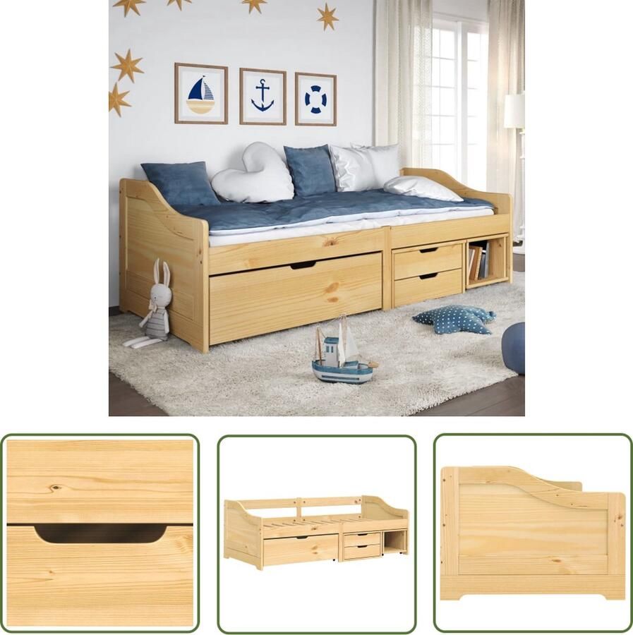 The Living Store IRUN Slaapbank Massief grenenhout 205 x 96 x 69 cm Extra opbergruimte – Matras 90x200 cm