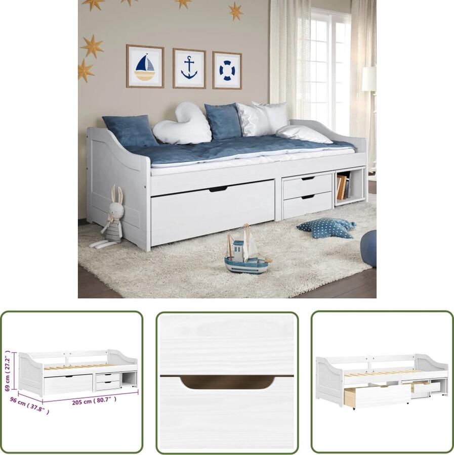 The Living Store Slaapbank met 3 lades IRUN 90x200 cm massief grenenhout wit Slaapbank Slaapbanken Slaap Bank Bedbank Bankbed Inklapbare Slaapbank 2-zitsslaapbank 2-zits Slaapbank Met Opbergruimte