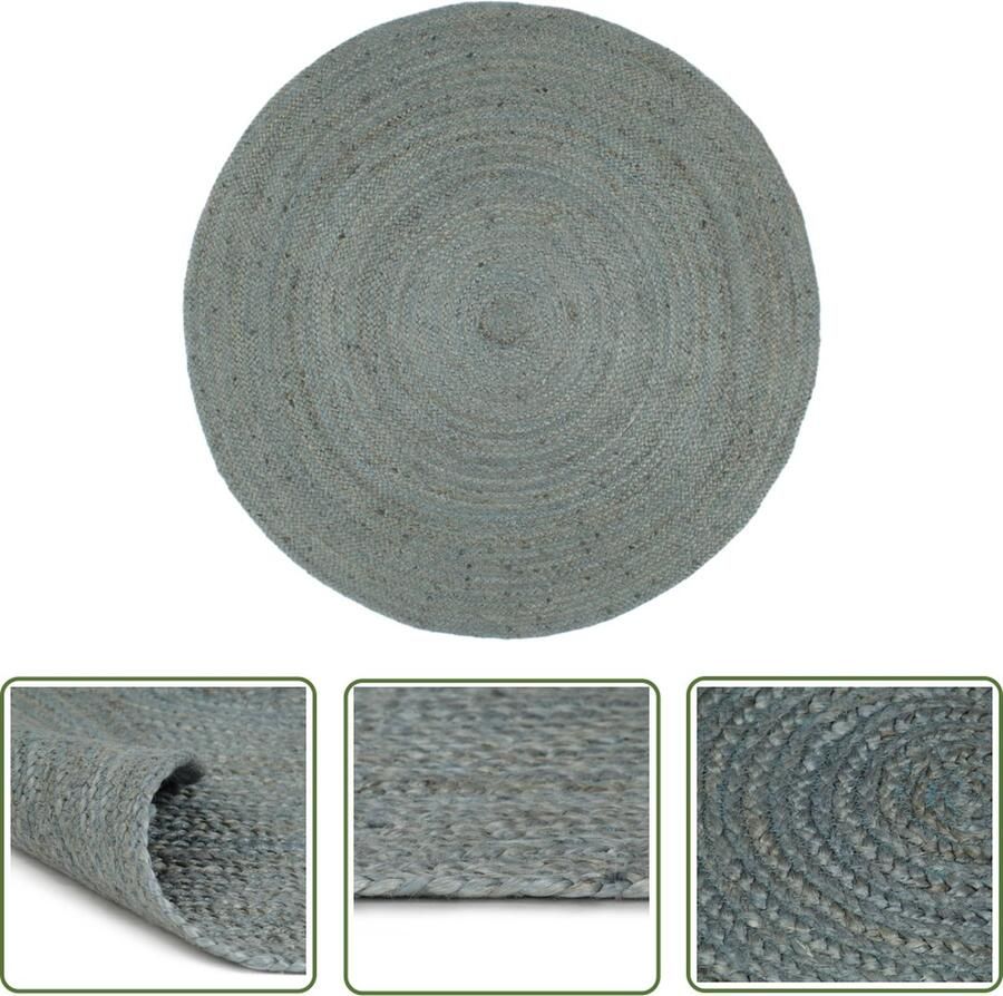 The Living Store Vloerkleed handgemaakt rond 210 cm jute olijfgroen Jute Tapijt Vloerkleed Ronde Tapijt Naturel Tapijt Handmade Tapijt