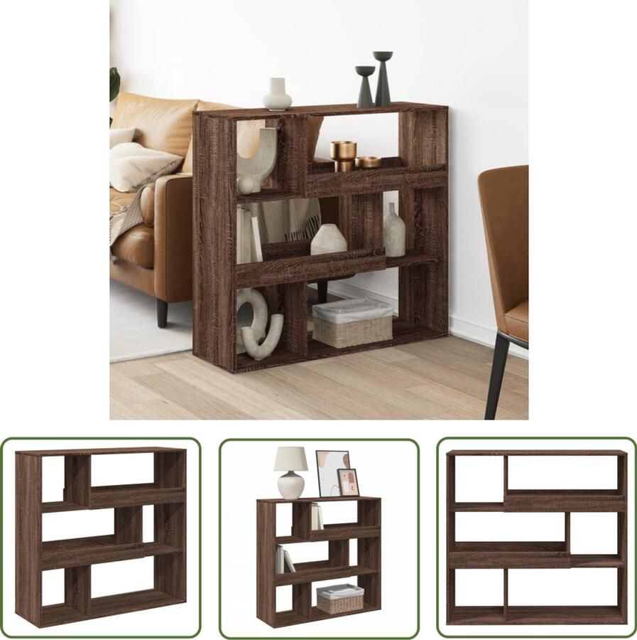 The Living Store Kamerscherm 100x33x94 5 cm bewerkt hout bruin eikenkleurig Kamerscherm Wandplank Boekenrek Opslagoplossing Houten Kast