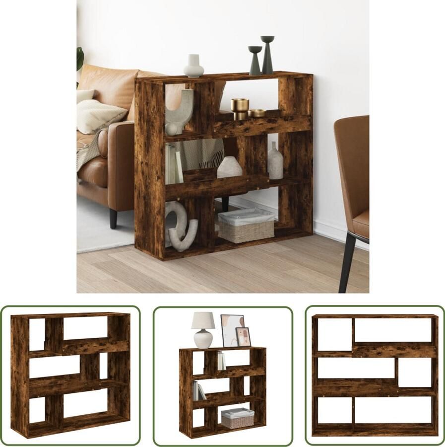 The Living Store Kamerscherm 100x33x94 5 cm bewerkt hout gerookt eikenkleurig Kamerscherm Houten Kast Opbergsysteem Boekenplank Wanddecoratie