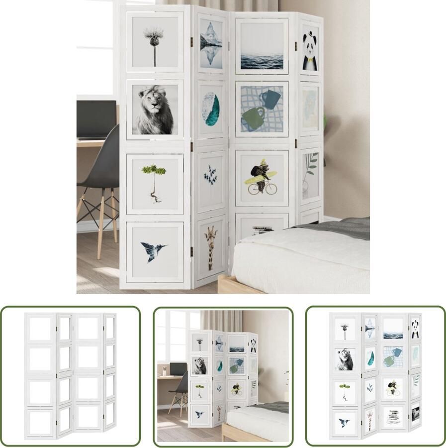 The Living Store Kamerscherm 140-145 x 160 cm Massief Paulowniahout Wit Kamerscherm Houten Kamerscherm Paulownia Hout Scheidingswand Wanddecoratie