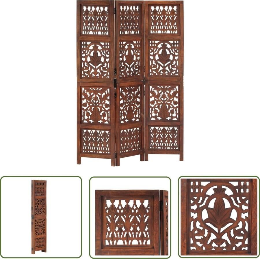 The Living Store Kamerscherm 3 panelen handgesneden 120x165 cm mangohout bruin Kamerscherm Houten Kamerscherm Handgesneden Kamerscherm Privacy Screen Room Divider