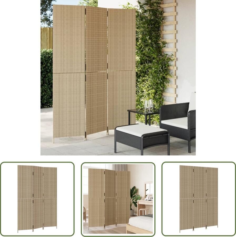 The Living Store Kamerscherm Poly Rattan 147 x 200 cm Beige Weerbestendig en Duurzaam Kamerscherm Poly Rattan Scheidingswand Privacy Screen Woonaccessoires