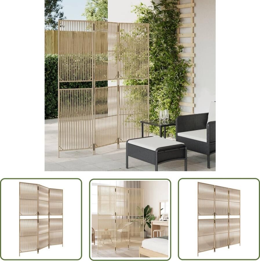 The Living Store Kamerscherm Poly Rattan Beige 147 x 180 cm Weerbestendig Stabiel Kamerscherm Poly Rattan Scheidingswand Privacy Screen Woonaccessoires