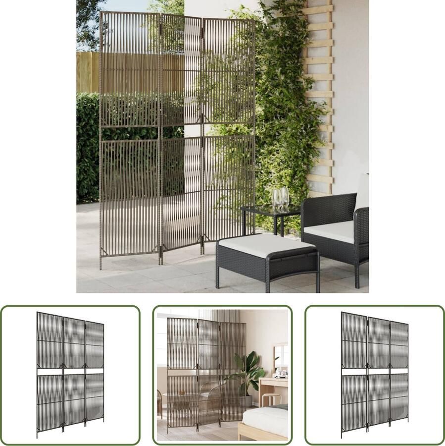 The Living Store Kamerscherm poly rattan 147 x 200 cm Grijs weerbestendig en multifunctioneel Kamerscherm Poly Rattan Scheidingswand Privacy Screen Woonaccessoires
