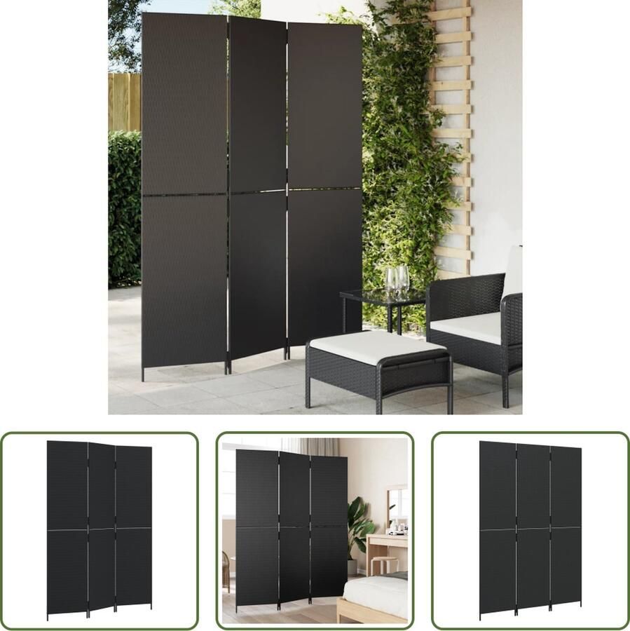 The Living Store Kamerscherm Poly Rattan 147 x 200 cm Weerbestendig Zwart