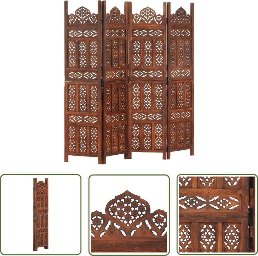 The Living Store Kamerscherm Klassieke stijl 160 x 165 cm Handgesneden patronen Kamerscherm Kamerscheiding Privacy Screen Houten Kamerscherm Vintage Kamerscherm