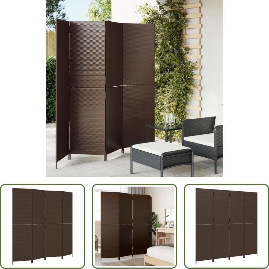 The Living Store Kamerscherm Poly Rattan 196x180 cm Duurzaam weerbestendig Bruin Ideaal voor binnen en buiten Kamerscherm Privacy Scherm Scheidingswand Poly Rattan Bruine Kamerdecoratie - Foto 2