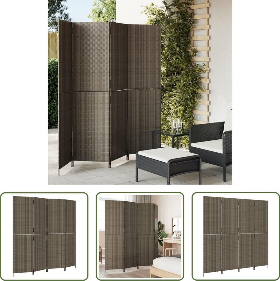The Living Store Kamerscherm Poly Rattan 196 x 200 cm Duurzaam Grijs Poly Rattan kamerscherm van ideaal voor privacy en decoratie in huis Kamerscherm Poly Rattan Scheidingswand Privacy Screen Woonaccessoires - Foto 2