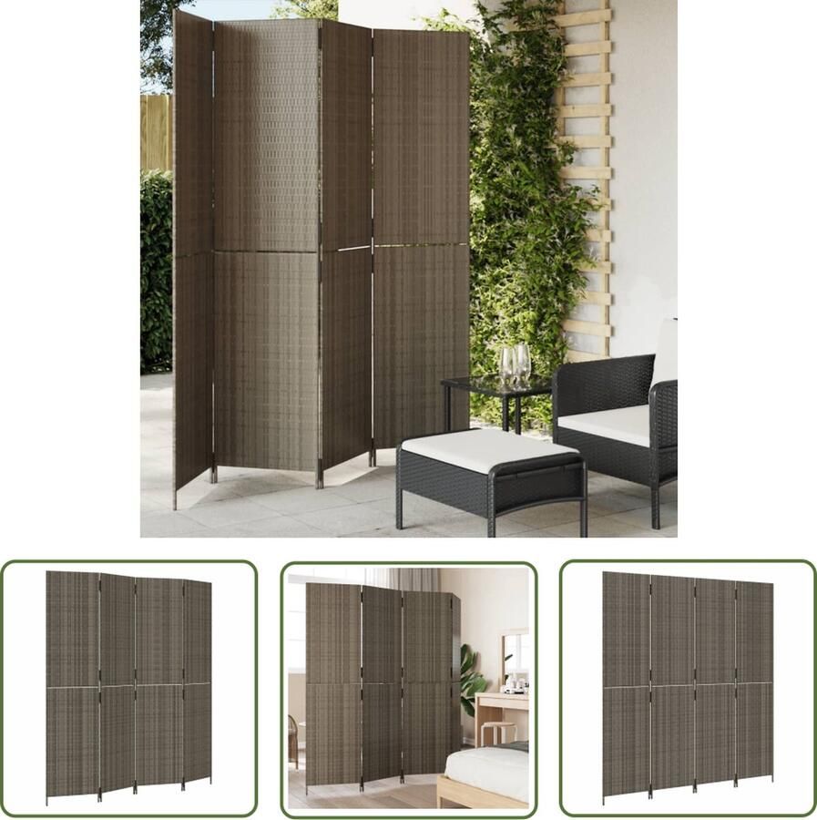 The Living Store Kamerscherm Poly Rattan 196 x 200 cm Grijs Duurzaam en veelzijdig scheidingswand geschikt voor binnen buiten Stabiel gepoedercoat stalen frame