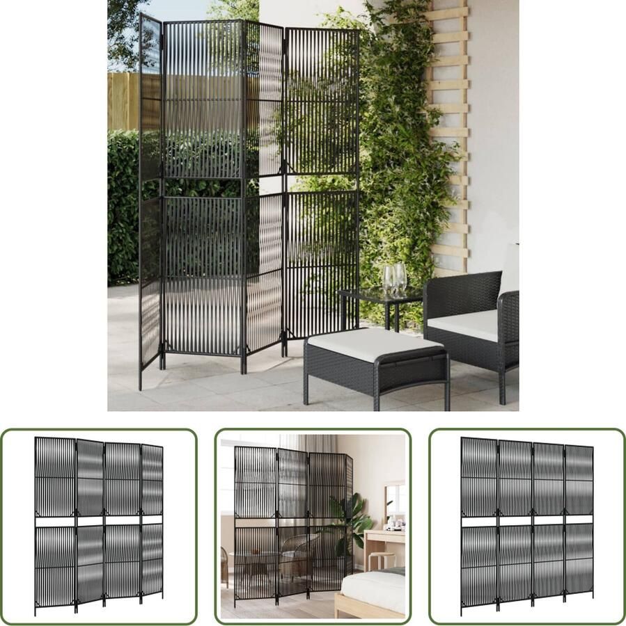 The Living Store Rattan Kamerscherm 196 x 200 cm Zwart Lijngeweven Multifunctioneel Kamerscherm Scheidingswand Privacy Screen Woonaccessoires Interieuraccessoires