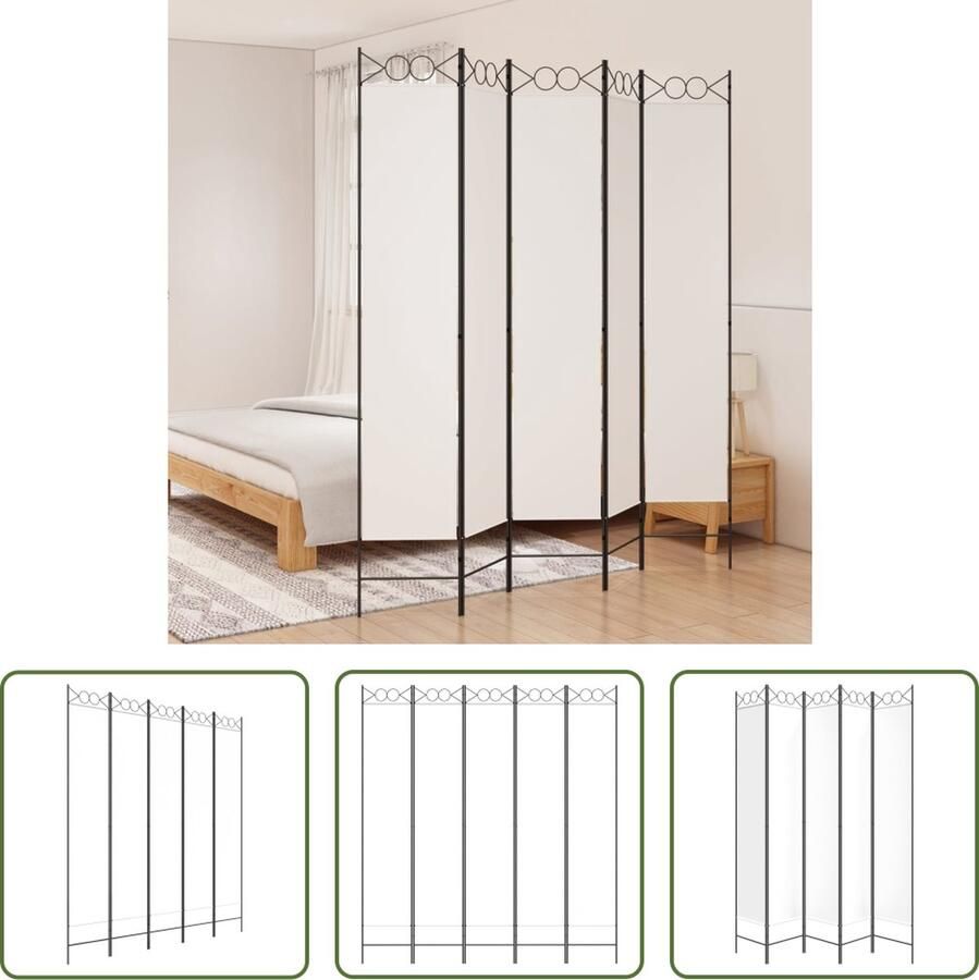 VidaXL The Living Store Kamerscherm 5 Panelen 200x220cm Wit Stof (100% polyester) en ijzer