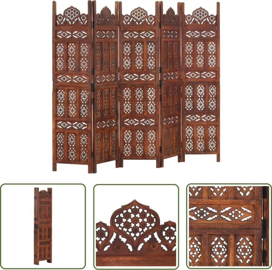 The Living Store Kamerscherm Bruin 200x165 cm Handgesneden MDF en massief mangohout Kamerscherm Privacy Screen Houten Scherm Mangohout Vintage Decor
