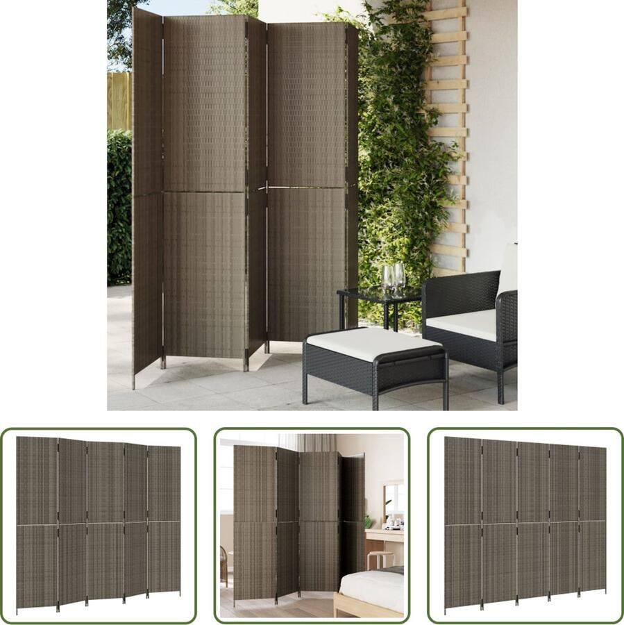 The Living Store Kamerscherm Poly Rattan 245 x 200 cm Grijs Duurzaam weerbestendig en flexibel opvouwbaar Kamerscherm Privacy Scherm Scheidingswand Poly Rattan Grijze Kamerdecoratie - Foto 2