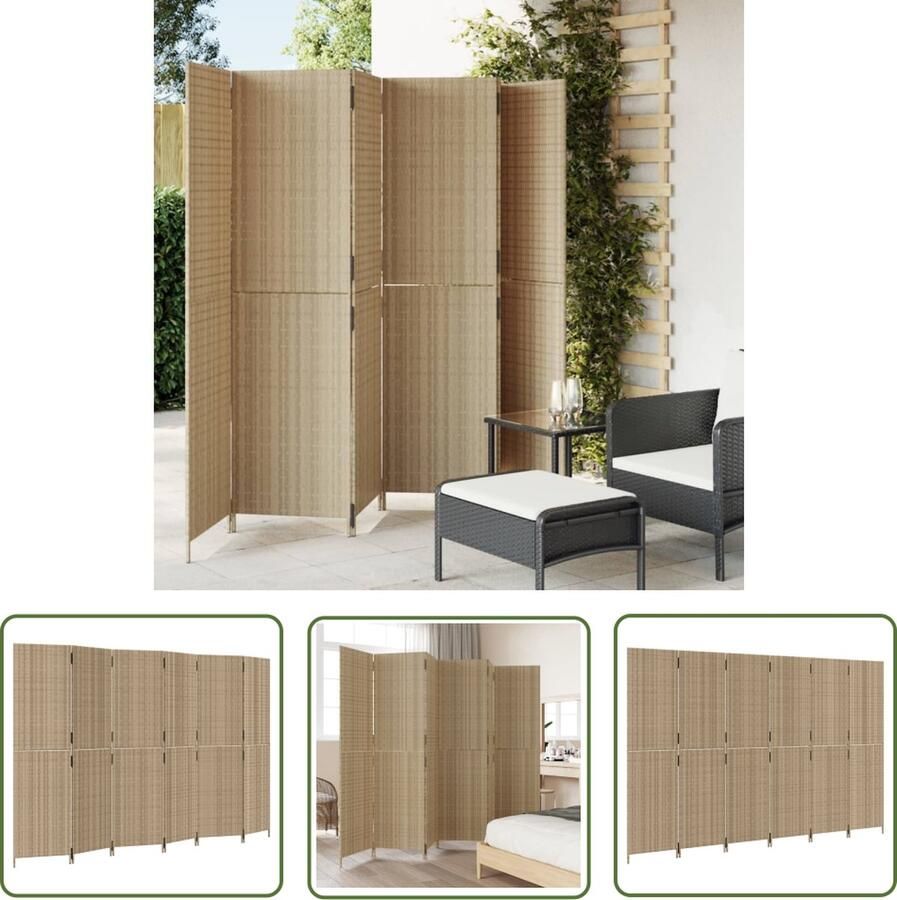 The Living Store Kamerscherm 6 panelen poly rattan beige Kamerscherm Poly Rattan Kamerscheiding Privacy Screen Scheidingswand