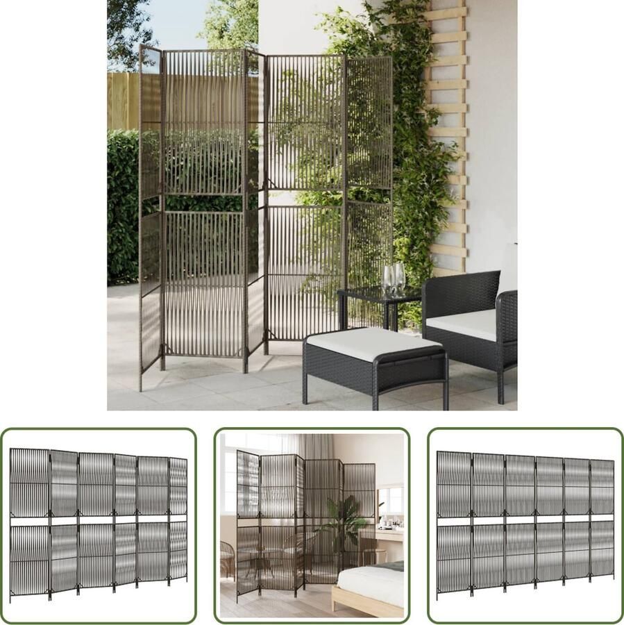 The Living Store Kamerscherm Poly Rattan Grijs 294 x 180 cm Weerbestendig en Multifunctioneel Kamerscherm Poly Rattan Dividers Privacy Screen Room Divider