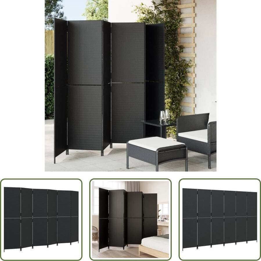 The Living Store Kamerscherm Poly Rattan Zwart 294 x 200 cm Duurzaam en Flexibel Kamerscherm Poly Rattan Scheidingswand Privacy Screen Design Meubilair - Foto 2