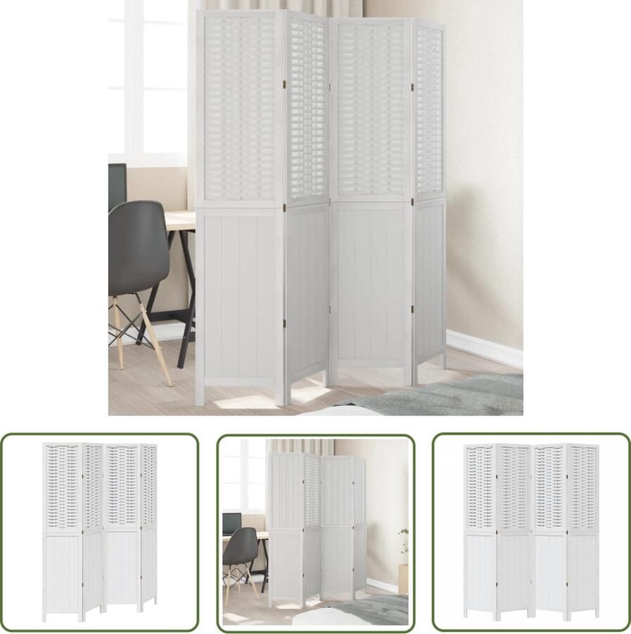 The Living Store Kamerscherm Bamboe Hout 140-145 x 180 cm Wit Stabiel en Flexibel Multifunctioneel Paulowniahout Frame