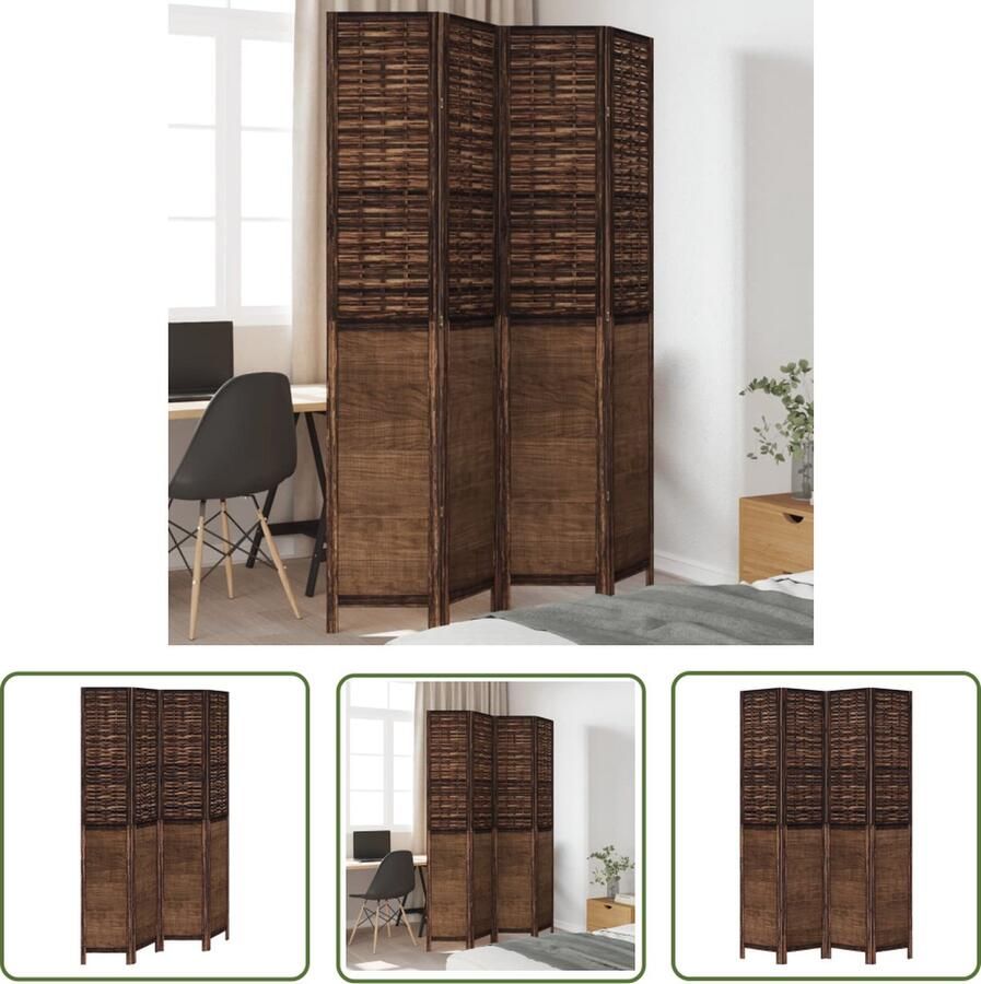 The Living Store Kamerscherm met 4 panelen massief paulowniahout donkerbruin Kamerscherm