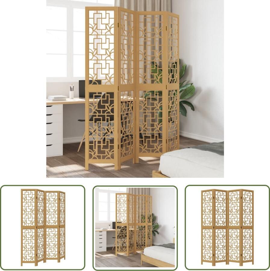 The Living Store Kamerscherm Bewerkt Hout 140-145 x 200 cm Massief Paulowniahout Kamerscherm Paulowniahout Houten Scheidingswand Privacy Screen Wandafscheider