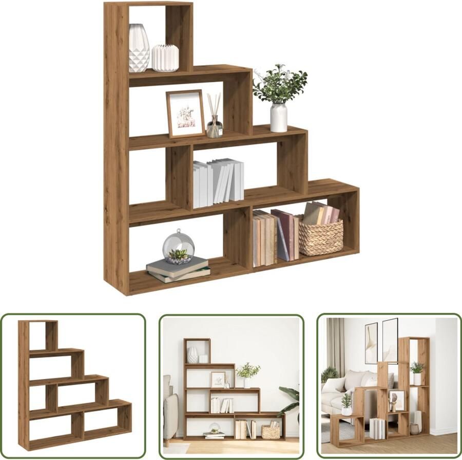 The Living Store Kamerscherm boekenkast 143 5x29x143 5 cm hout artisanaal eik Boekenkasten Kamerscherm Houten Meubel Opbergkast Woonaccessoires