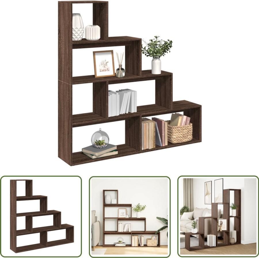 The Living Store Kamerscherm boekenkast 143 5x29x143 5 cm hout bruin eiken Boekenkast Kamerscherm Houten Boekenkast Opbergkast Scheidingswand