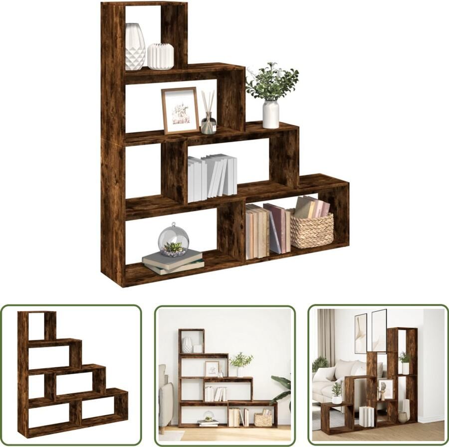 The Living Store Kamerscherm boekenkast 143 5x29x143 5 cm hout gerookt eiken Boekenkast Kamerscherm Houten Boekenkast Boekenplank Opbergkast