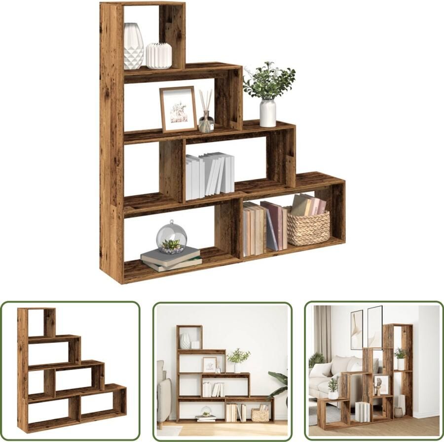 The Living Store Kamerscherm boekenkast 143 5x29x143 5 cm hout oud hout Boekenschrank Houten Boekenkast Opbergkast Scheidingswand Vintage Design