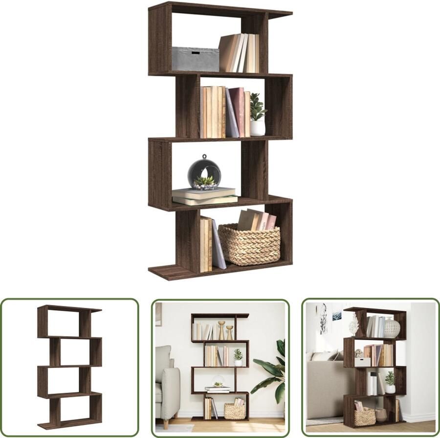 The Living Store Kamerscherm boekenkast 4-laags 70x24x129 cm hout bruin eiken Boekenkast Kamerscherm Houten Boekenkast Opslagmogelijkheden Design Boekenkast
