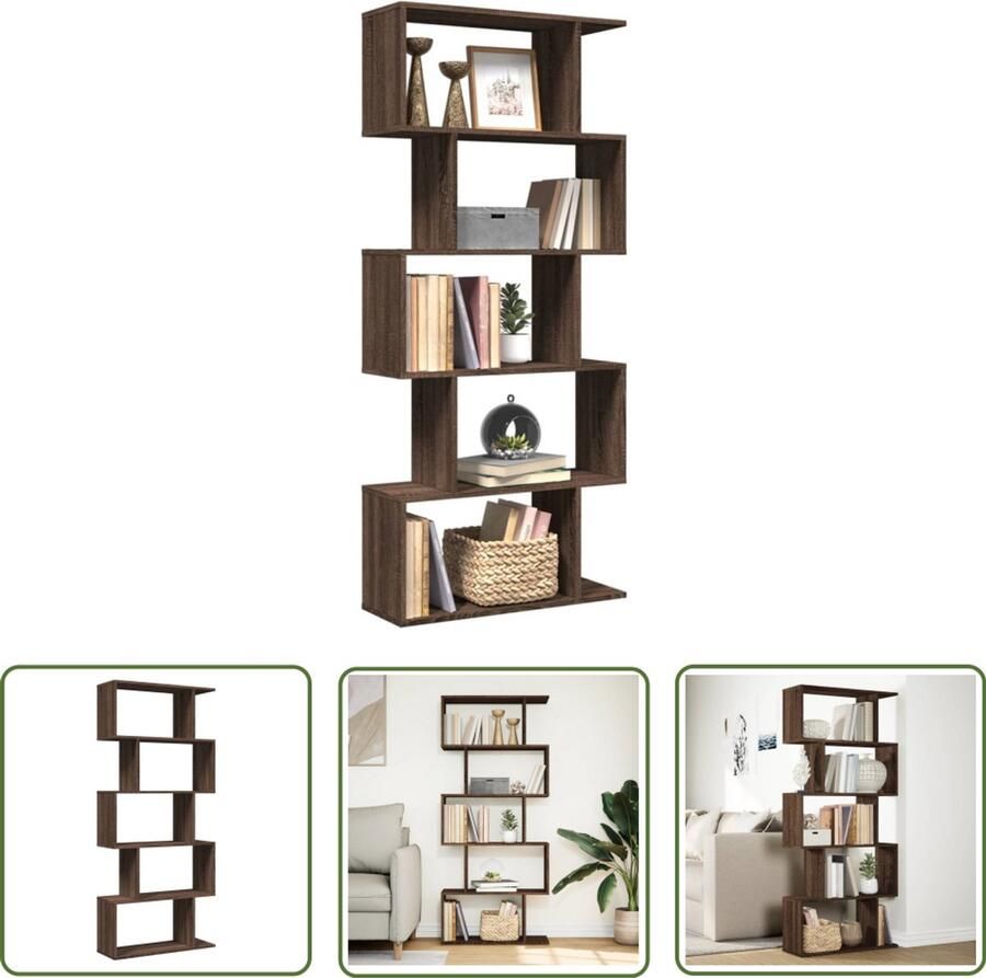 The Living Store Kamerscherm boekenkast 5-laags 70x24x161 cm hout bruin eiken Boekenkast Kamerscherm Houten Boekenkast Opbergkast Woonaccessoires