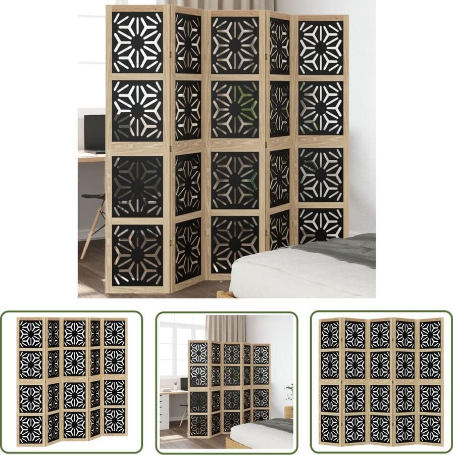 The Living Store Kamerscherm Bruin Zwart 175-180 x 180 cm Massief Paulowniahout Panelen Privacy en Decoratie