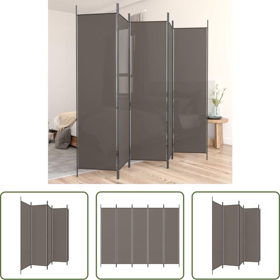 The Living Store Kamerscherm Kamerverdeler 250 x 200 cm Antraciet Inklapbaar Kamerscherm Wandscheidingsysteem Privacy Screen Stoffen Scherm Vouwenkamerscherm