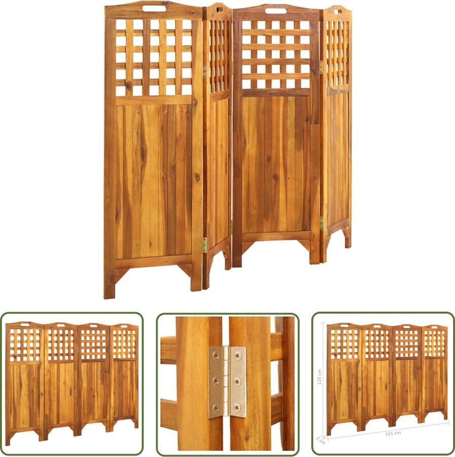 The Living Store Kamerscherm Massief Acaciahout 4 Panelen 161 x 2 x 120 cm Inklapbaar Kamerscherm Scheidingswand Hout Acaciahout Bruin - Foto 2