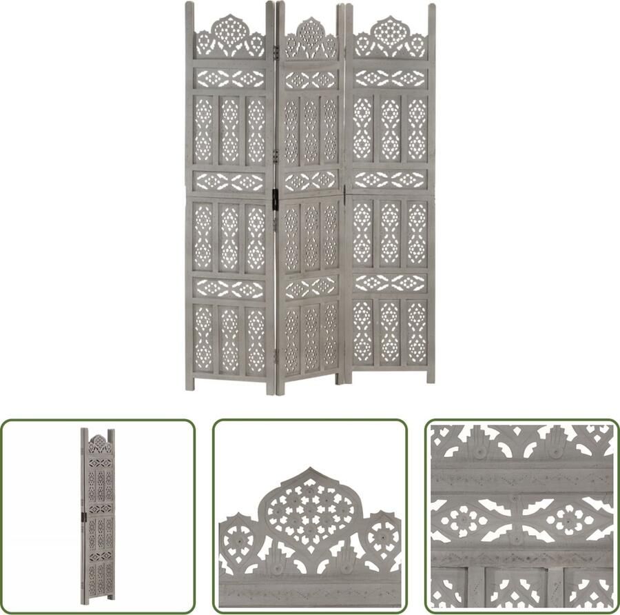 The Living Store Kamerscherm Massief Mangohout 120x165 cm Handgesneden Patronen Kamerscherm Kamerschermen Wandafscheiding Privacy Screen Houten Kamerscherm - Foto 2