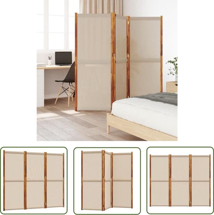 The Living Store Kamerscherm Smeedijzer 210 x 180 cm Taupe Massief acaciahout met textileen Kamerscherm Scheidingswand Acaciahout Textiel Taupe