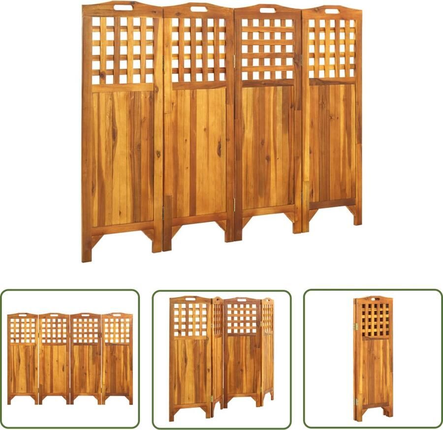The Living Store Kamerscherm Massief Acaciahout 4 Panelen 161 x 2 x 120 cm Inklapbaar Kamerscherm Scheidingswand Hout Acaciahout Bruin