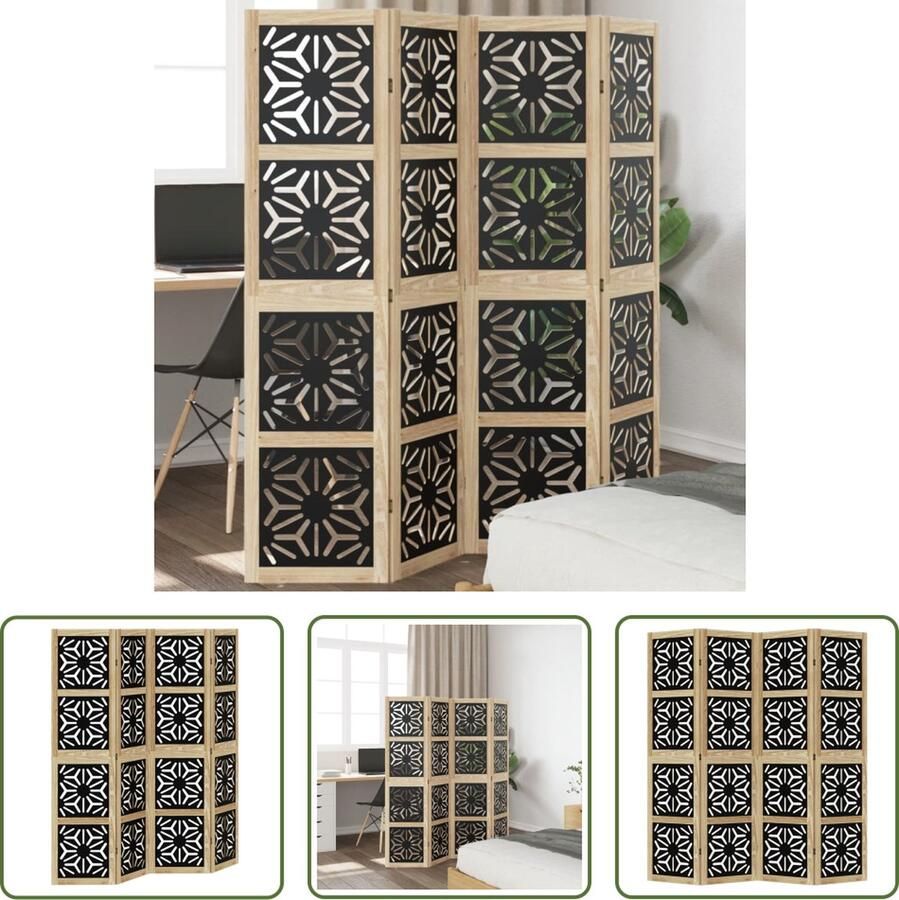 The Living Store Kamerscherm met 4 panelen massief paulowniahout bruin en zwart Kamerscherm