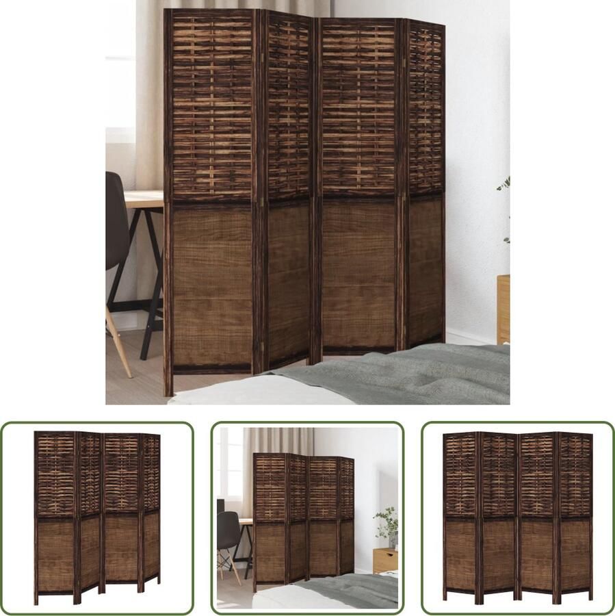 The Living Store Kamerscherm met 4 panelen massief paulowniahout donkerbruin Kamerscherm