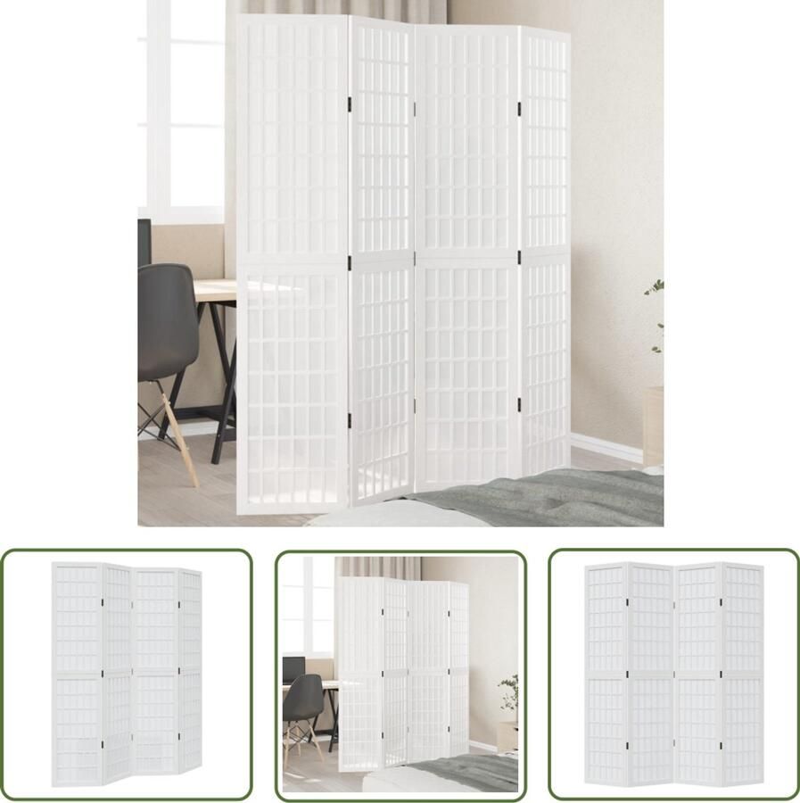 The Living Store Kamerscherm met 4 panelen massief paulowniahout wit Kamerscherm Houten Kamerscherm Scheidingswand Paulowniahout Designkamerscherm