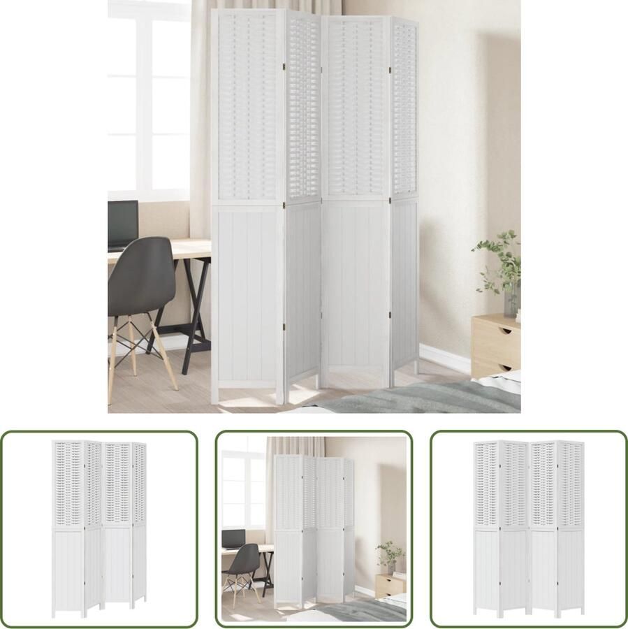 The Living Store Kamerscherm met 4 panelen massief paulowniahout wit Kamerscherm