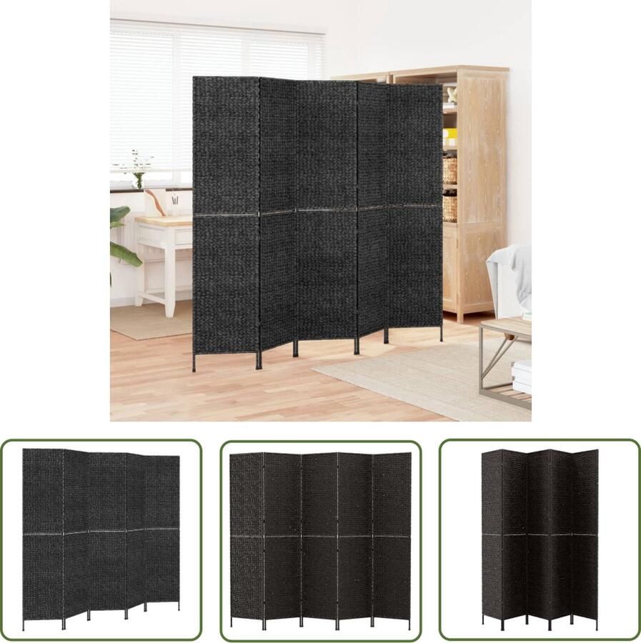The Living Store Kamerscherm Waterhyacint 205 x 180 cm Zwart Landelijke stijl Kamerscherm Waterhyacint Landelijk Interieur Privacy Screen Zwarte Meubels