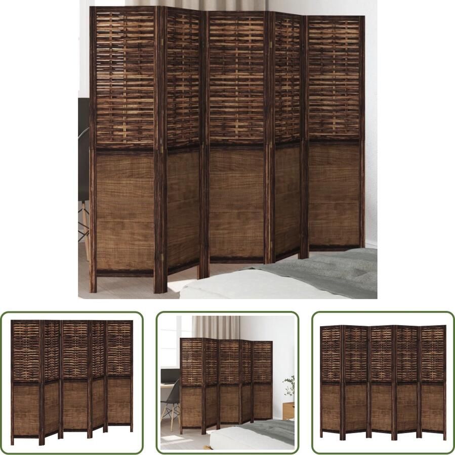 The Living Store Kamerscherm met 5 panelen massief paulowniahout donkerbruin Kamerscherm