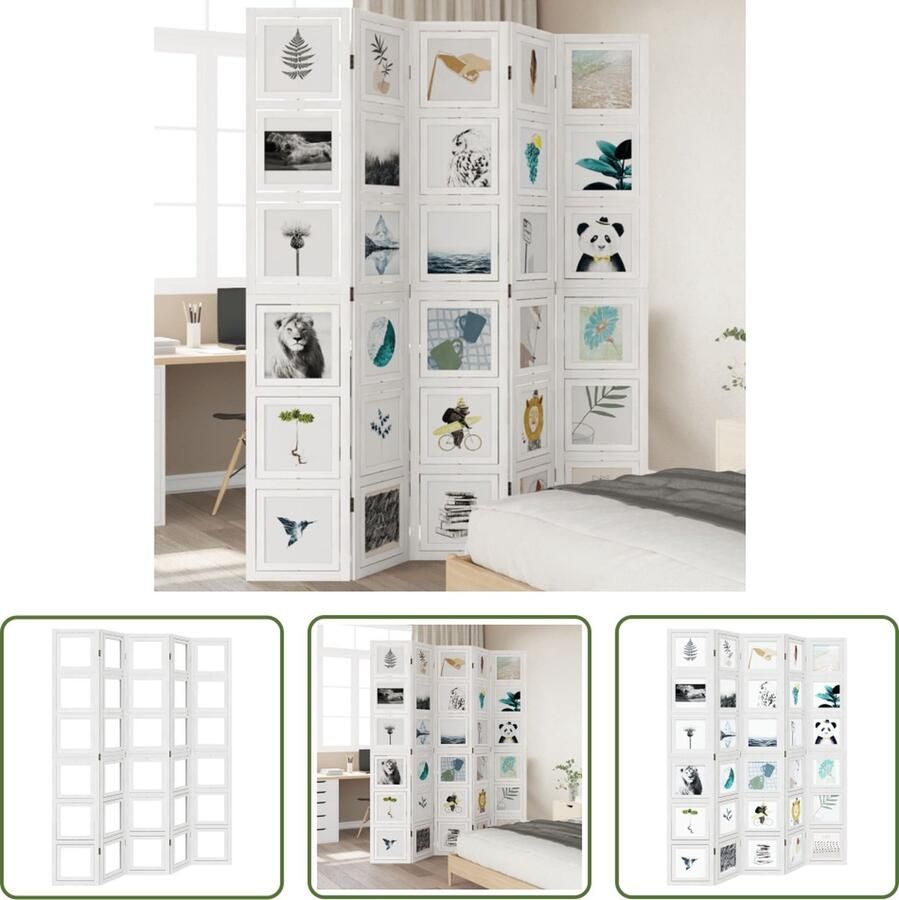 The Living Store Kamerscherm 175-180 x 220 cm Massief paulowniahout Flexibel vouwbaar Kamerscherm Scheidingswand Paulownia Hout Houten Kamerscherm Wit Kamerscherm