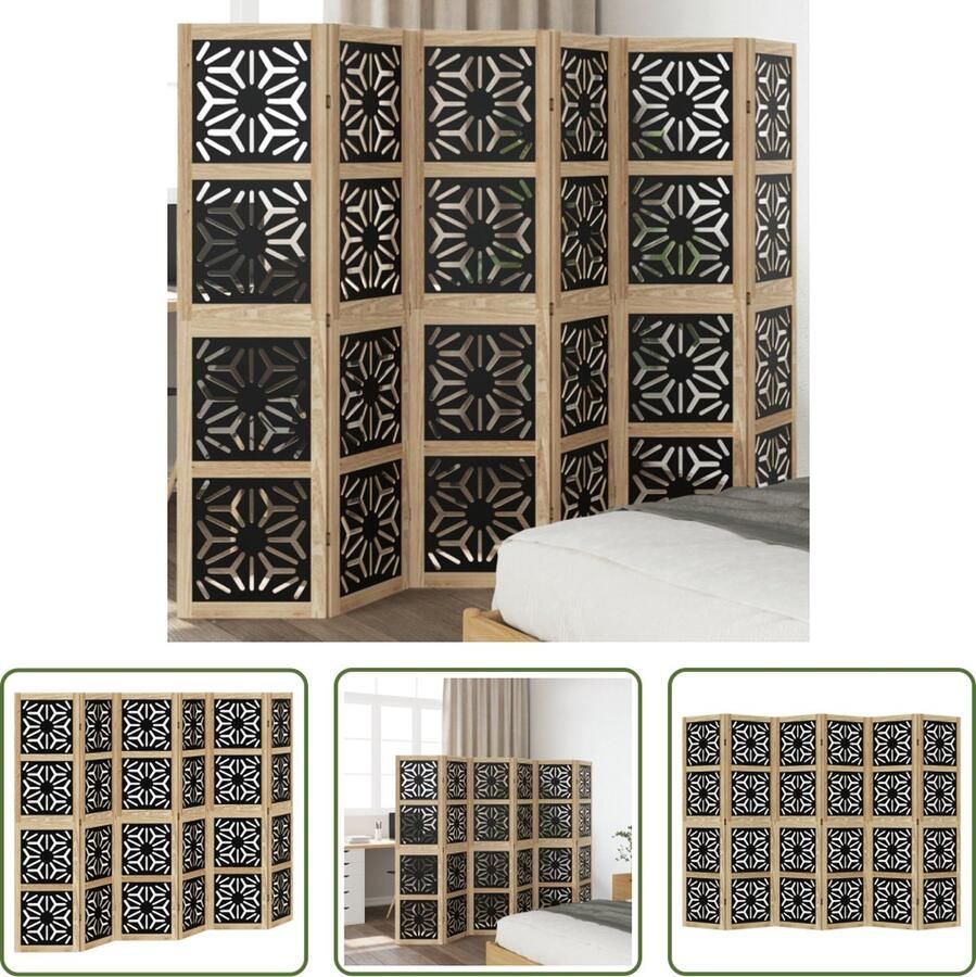 The Living Store Kamerscherm Scheidingswand 210-215 x 160 cm Massief Paulowniahout met Bewerkt Hout Brandde Look