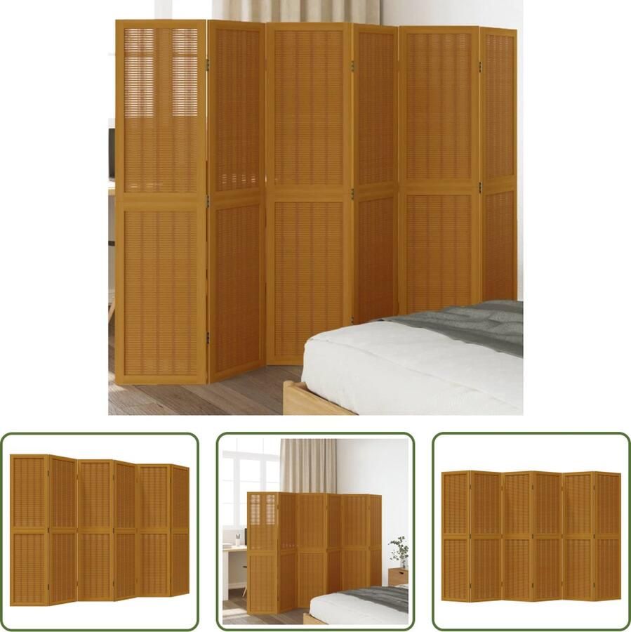 The Living Store Kamerscherm met 6 panelen massief paulowniahout bruin Kamerscherm Privacy Scherm Bamboe Kamersscherm Houten Kamerscherm Paulownia Hout