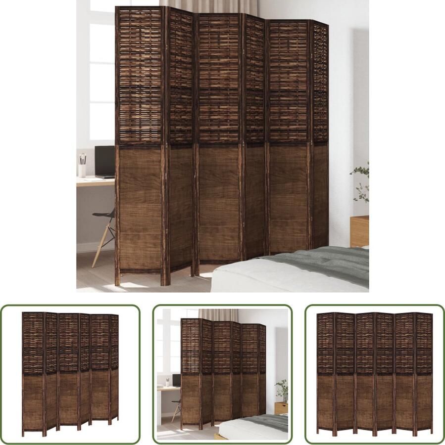 The Living Store Kamerscherm Bamboe 6 panelen 210-215 x 220 cm Massief paulowniahout met verbrande uitstraling