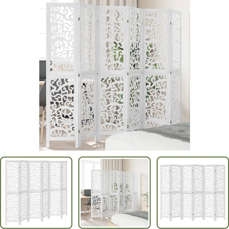 The Living Store Kamerscherm met 6 panelen massief paulowniahout wit Kamerscherm